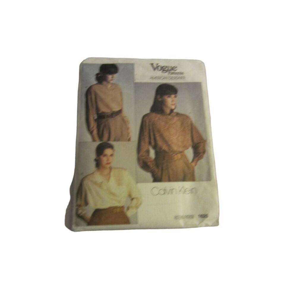 Vintage 80s Calvin Klein Vogue Sewing Pattern Blouse Top Women's Misses 1987